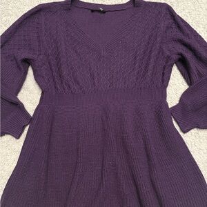 Purple Knit V-Neck Sweater